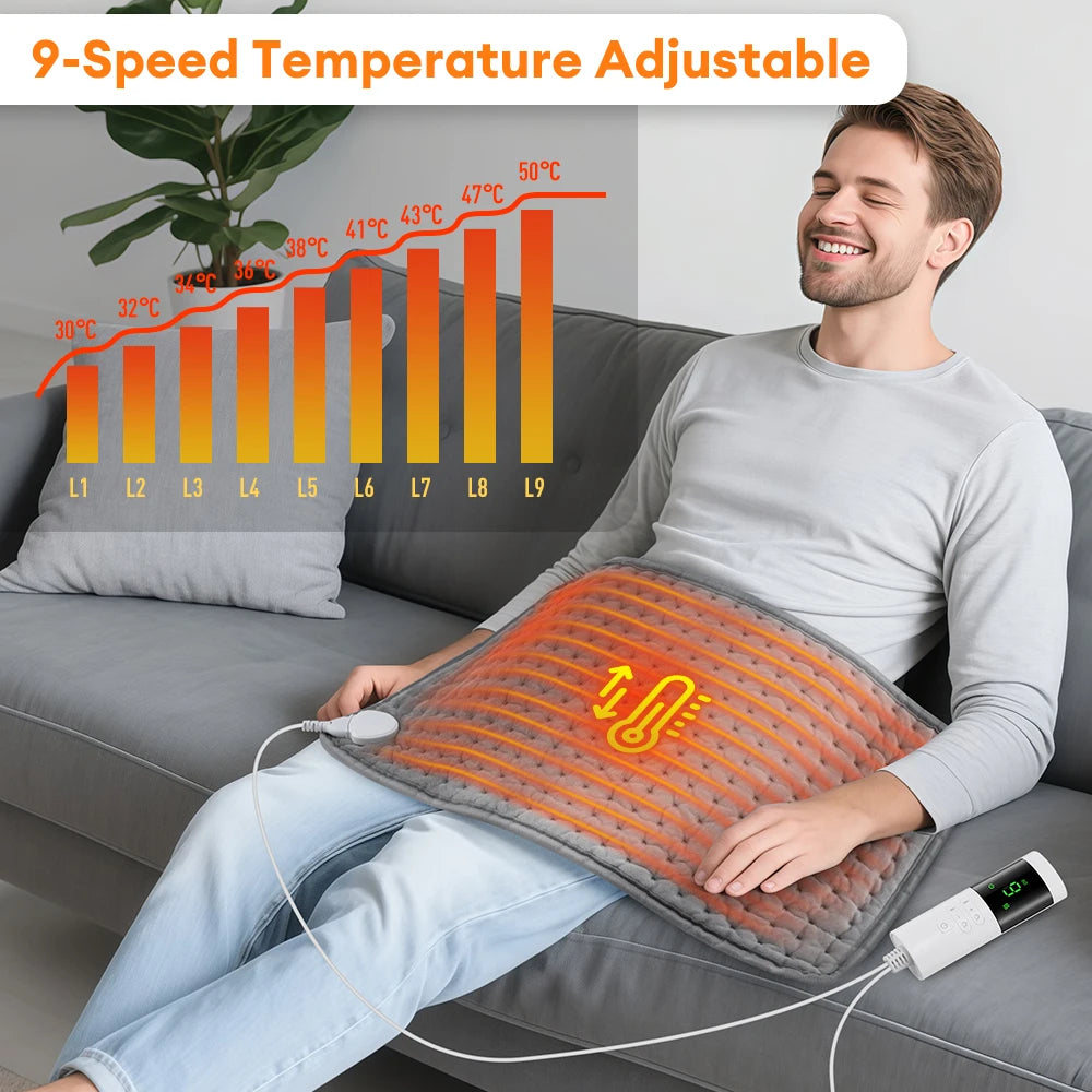 Electric Heating Pad for Hand Back Abdomen Period Cramps Relief 9 Levels Hot Compress 4 Levels Timing Washable Soft Massage Mat